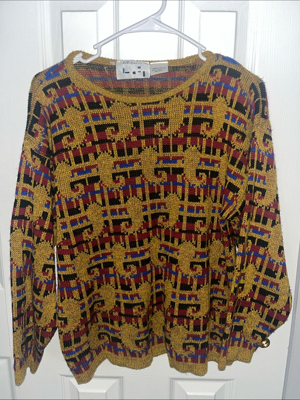 Design Textured Geometric Knit Sweater - Mustard Multi by
